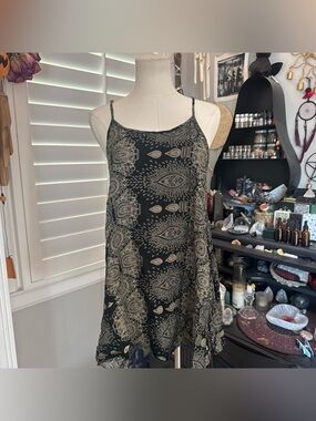 Black Paisley Print Spaghetti Strap Mini Dress